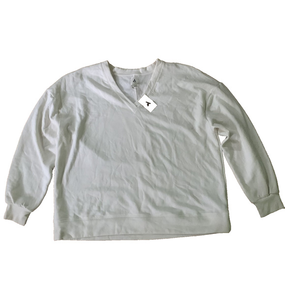 NWT Amazon Aware Women Relaxed Fit Fleece Sweatshirt V Neck Cozy Cream XXL - Picture 1 of 6